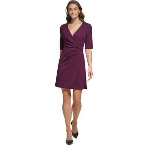 DKNY Women's Side-Knot V-Neck Sheath Dress - Raisin 10